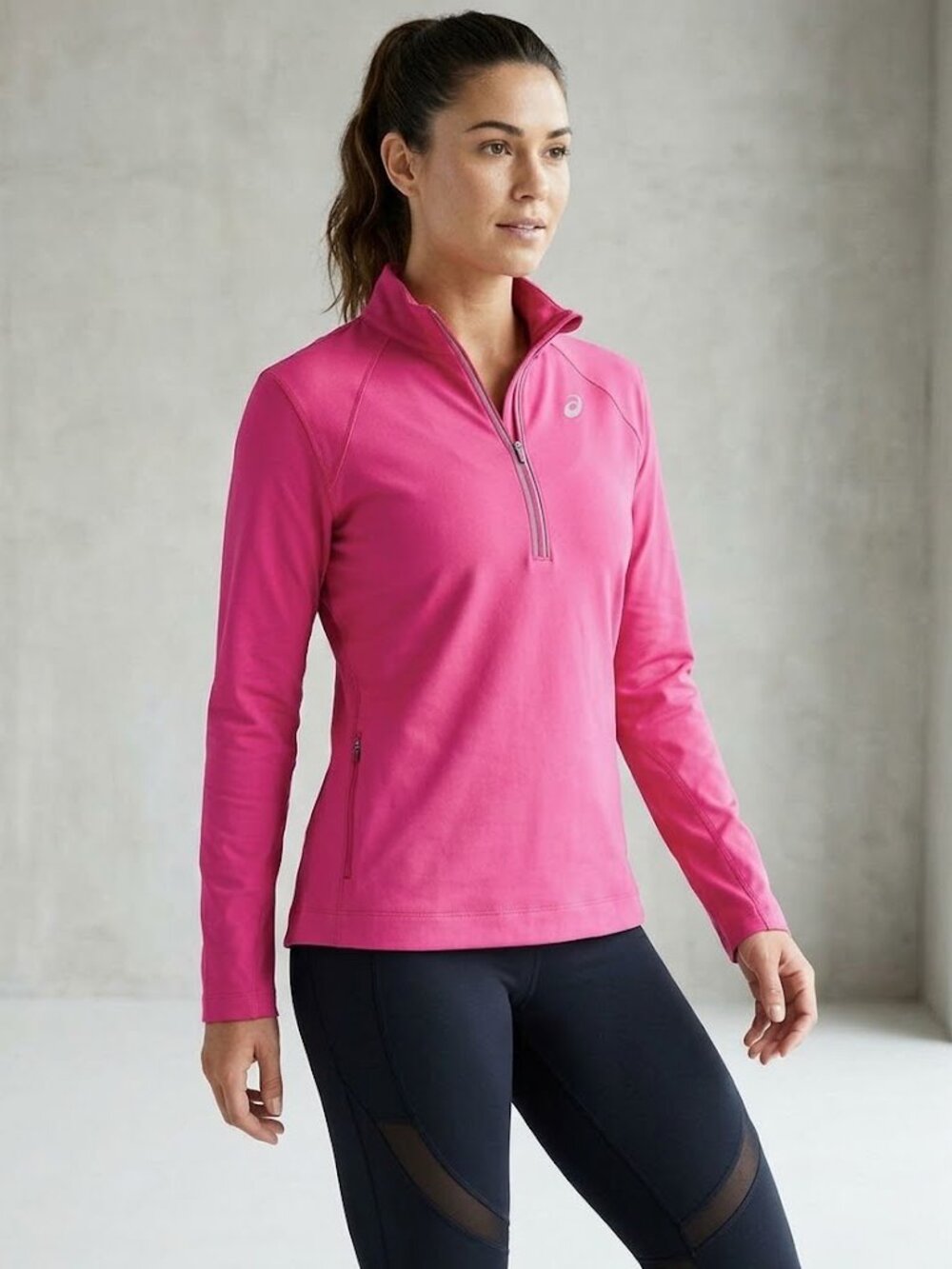 Asics Womens Size Large Thermal XP Half Zip Pink Running Long Sleeve WR2186